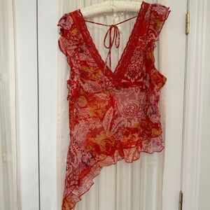 Urban Outfitters Red Sheer Lace Tank Top